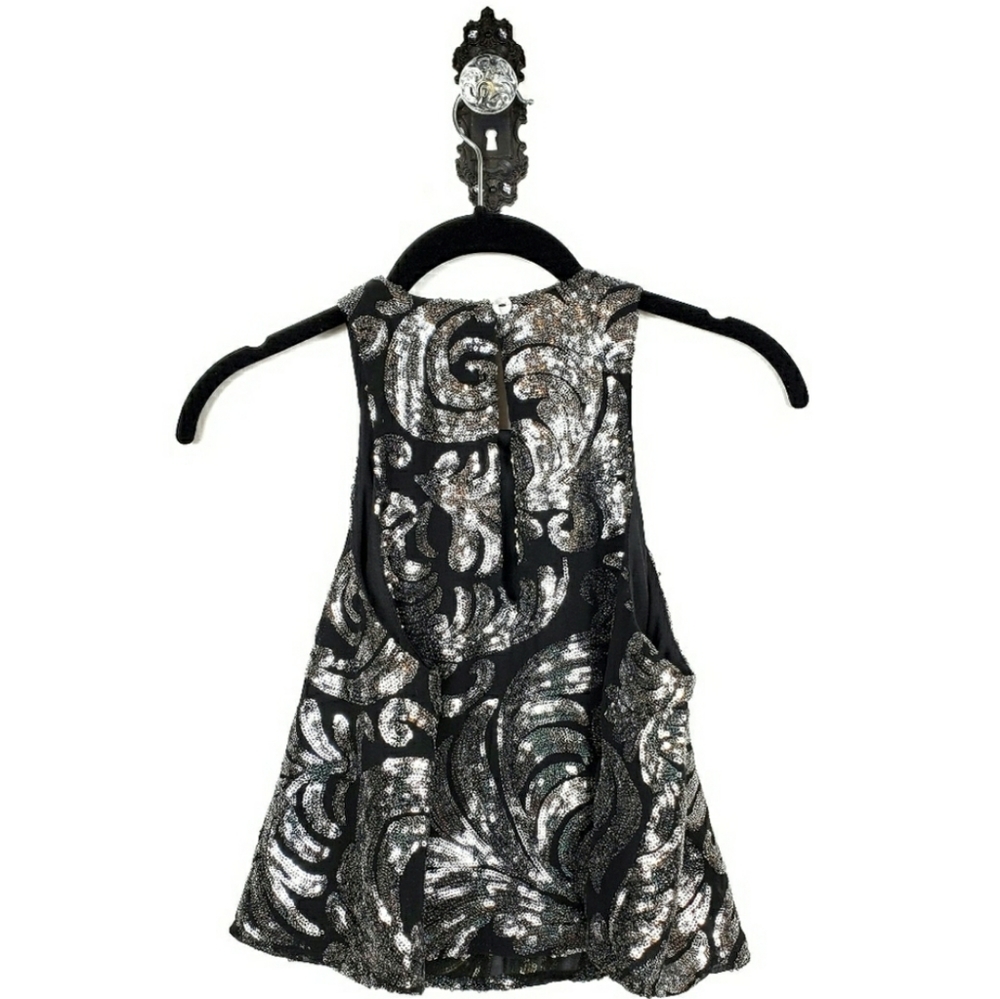 New SHOW ME YOUR MUMU Crop Top XS Swing Sequin Sleeveless Silver Black